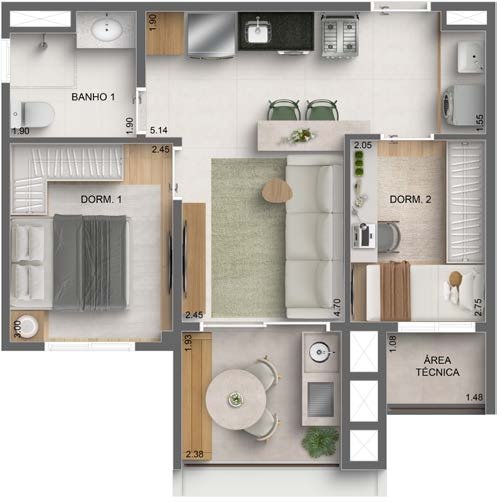 2 dorms (1 suíte)