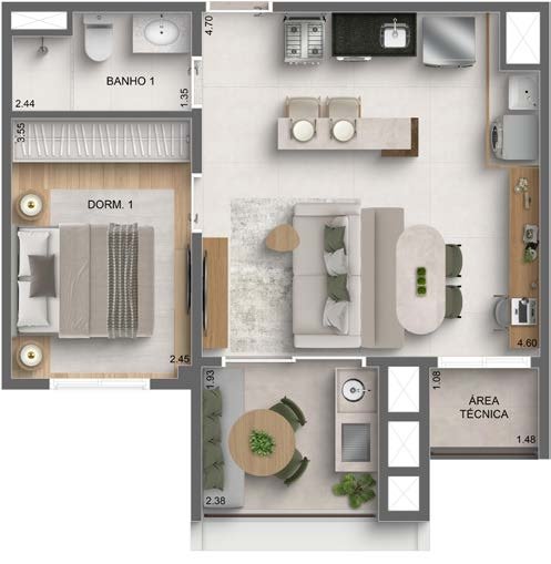 2 dorms (1 suíte)