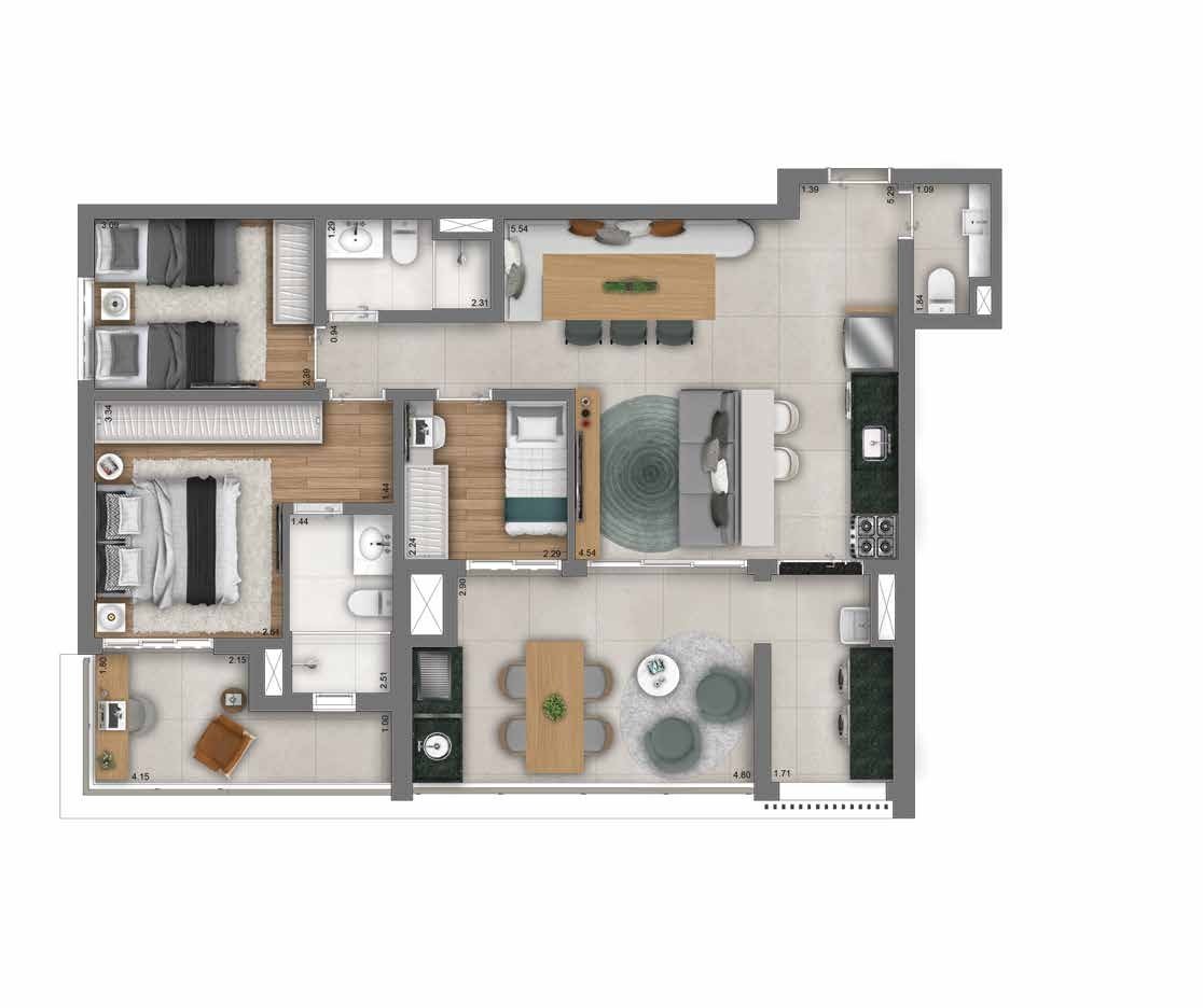 4 dorms (2 suítes)
