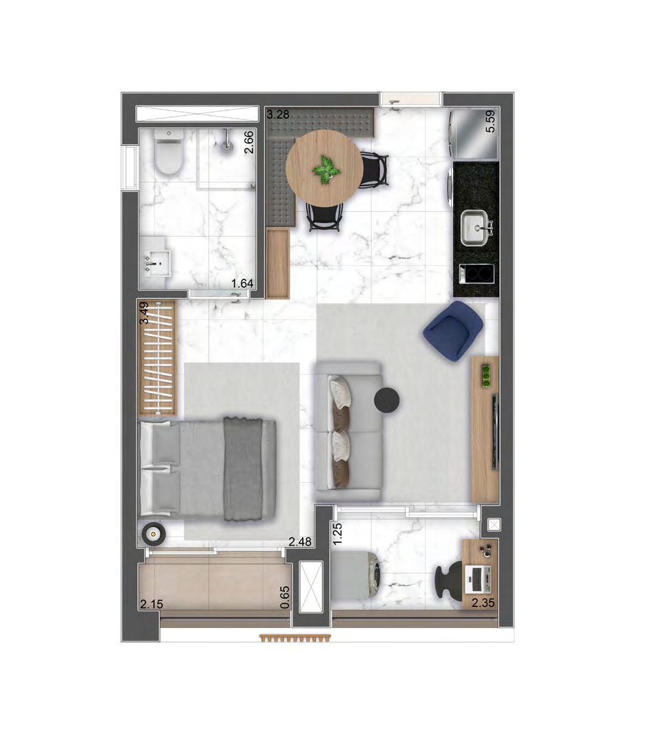 2 dorms (1 suíte)