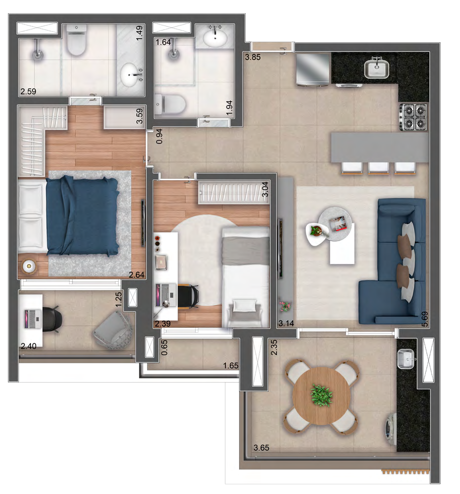 3 dorms (1 suíte)