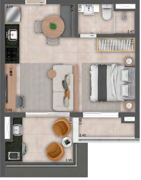 2 dorms (1 suíte)