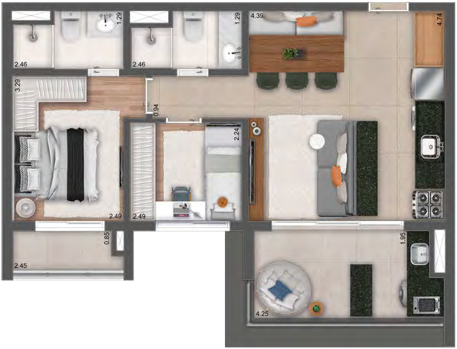 3 dorms (1 suíte)