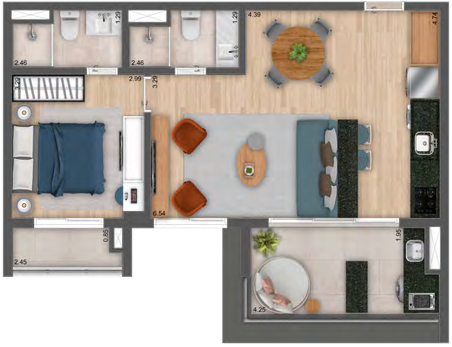 Penthouse 2 dorms (1 suíte)