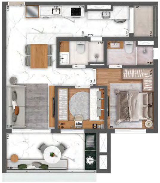 Penthouse 3 dorms (1 suíte)